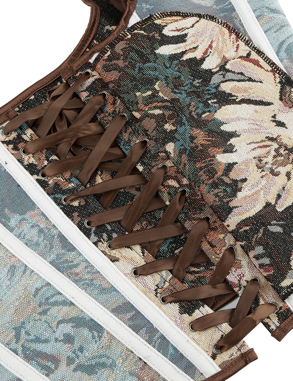 Chaleco corsé jacquard estampado – 13 varillas suaves, tirantes cruzados y de seda - TeaseFashion