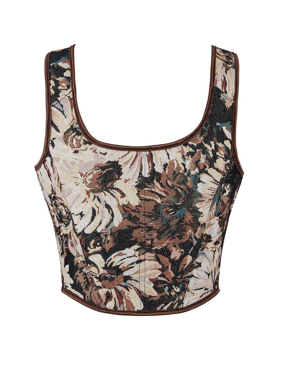Chaleco corsé jacquard estampado – 13 varillas suaves, tirantes cruzados y de seda - TeaseFashion