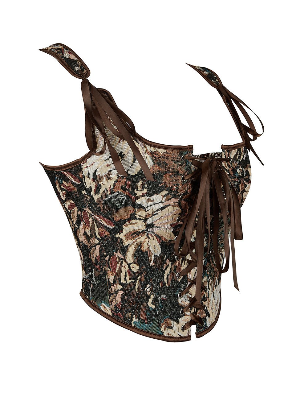 Chaleco corsé jacquard estampado – 13 varillas suaves, tirantes cruzados y de seda - TeaseFashion