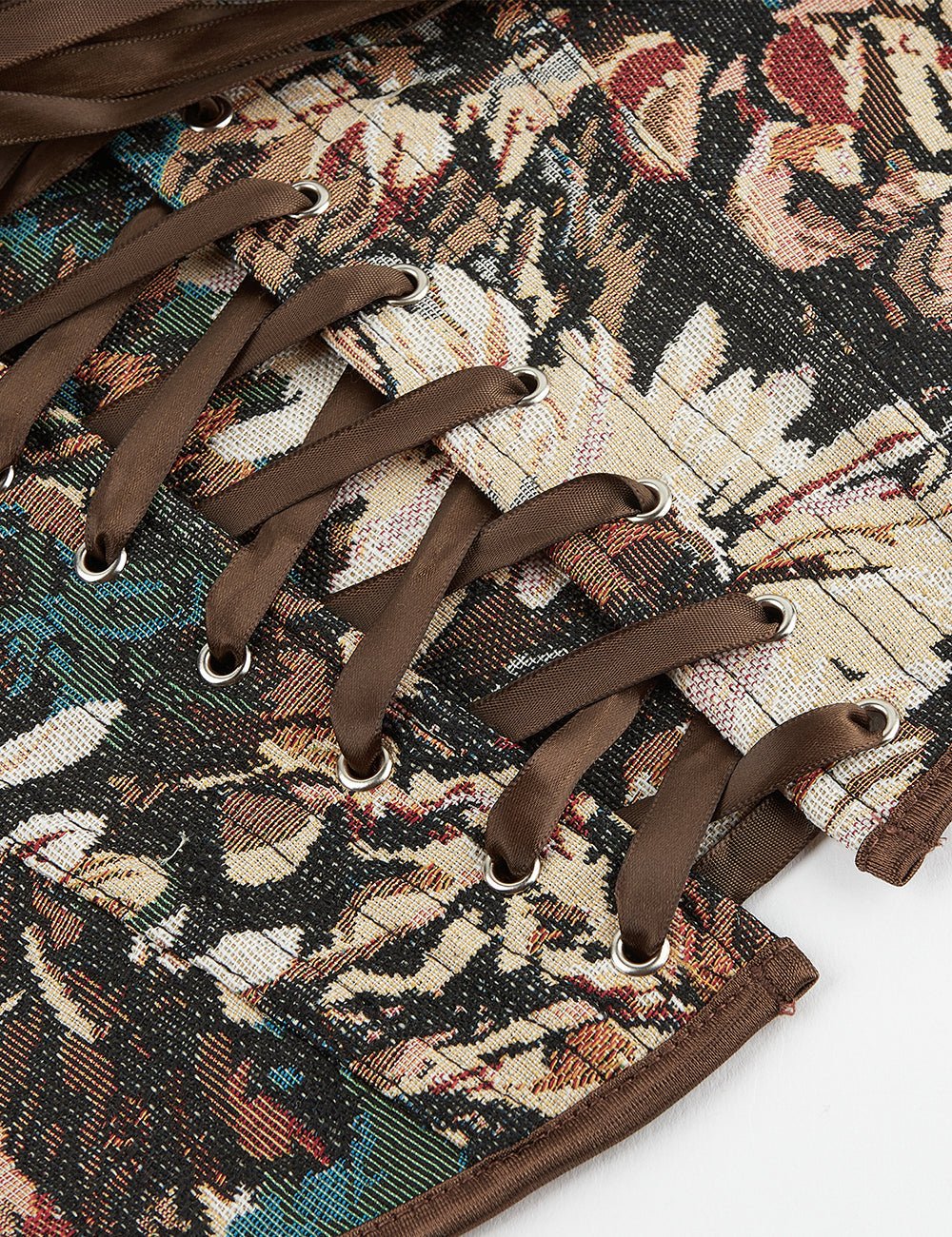 Chaleco corsé jacquard estampado – 13 varillas suaves, tirantes cruzados y de seda - TeaseFashion