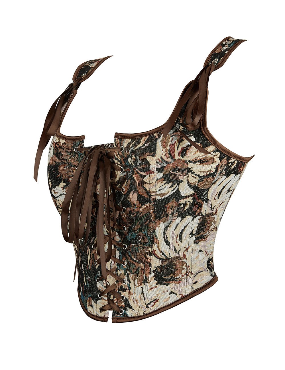 Chaleco corsé jacquard estampado – 13 varillas suaves, tirantes cruzados y de seda - TeaseFashion