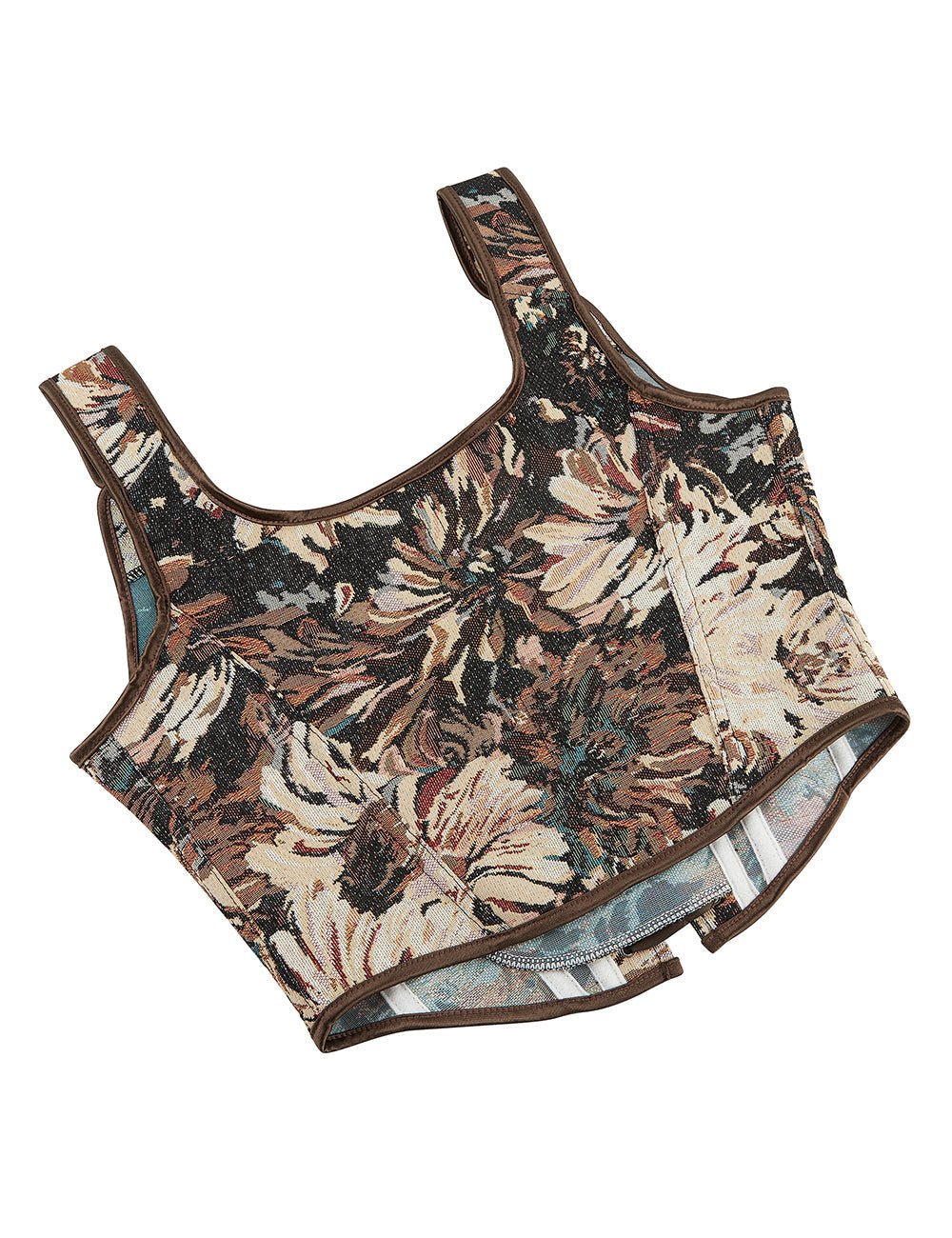 Chaleco corsé jacquard estampado – 13 varillas suaves, tirantes cruzados y de seda - TeaseFashion