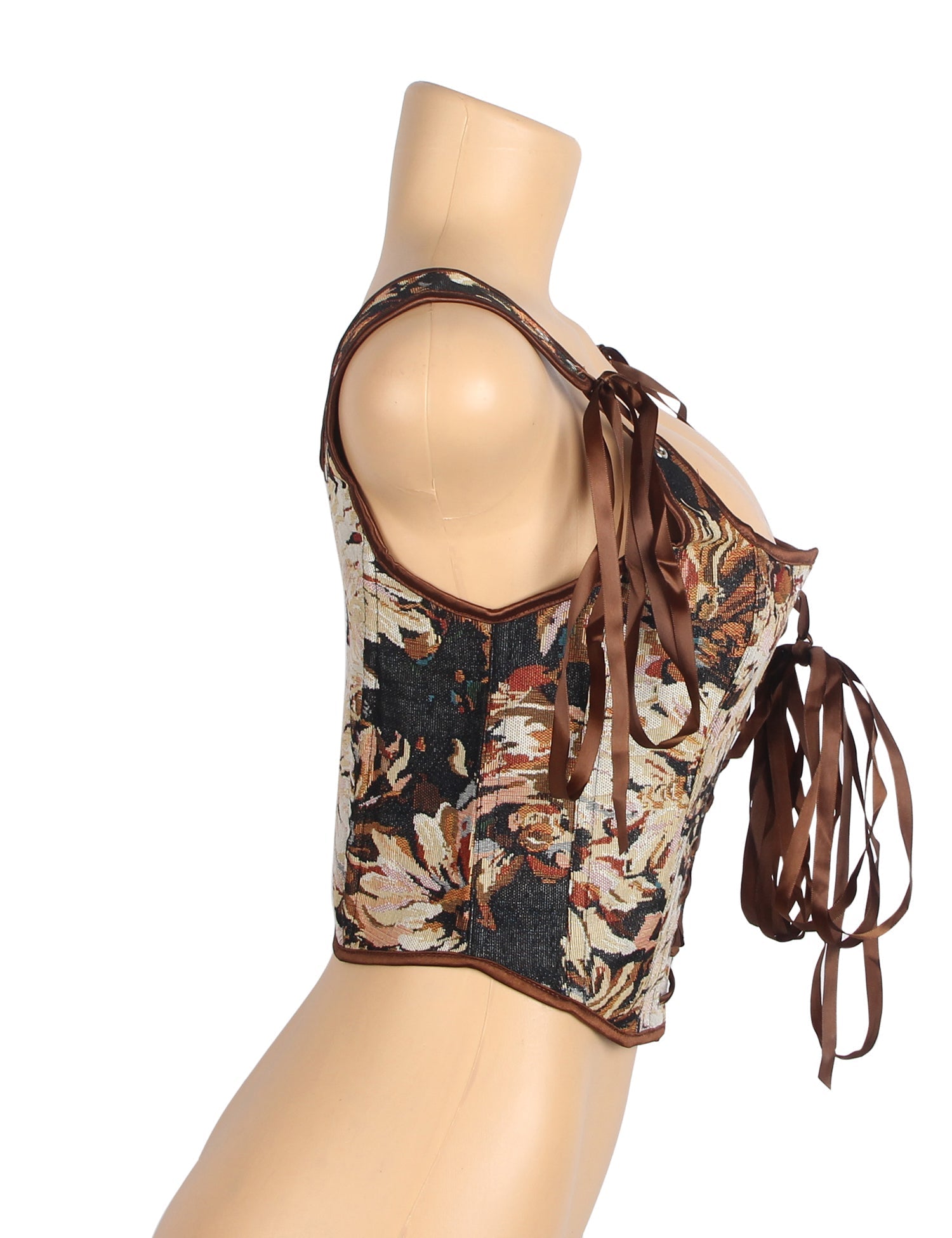Chaleco corsé jacquard estampado – 13 varillas suaves, tirantes cruzados y de seda - TeaseFashion