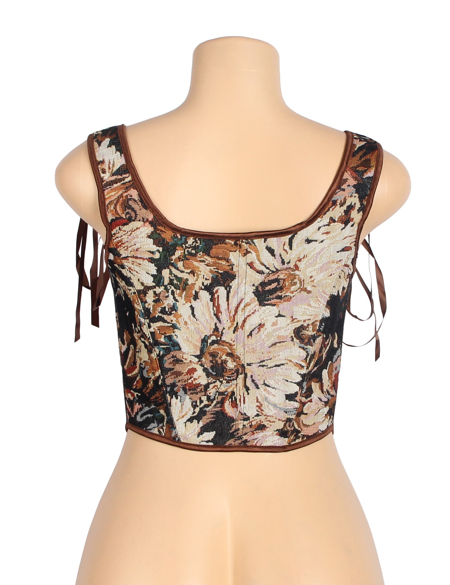 Chaleco corsé jacquard estampado – 13 varillas suaves, tirantes cruzados y de seda - TeaseFashion