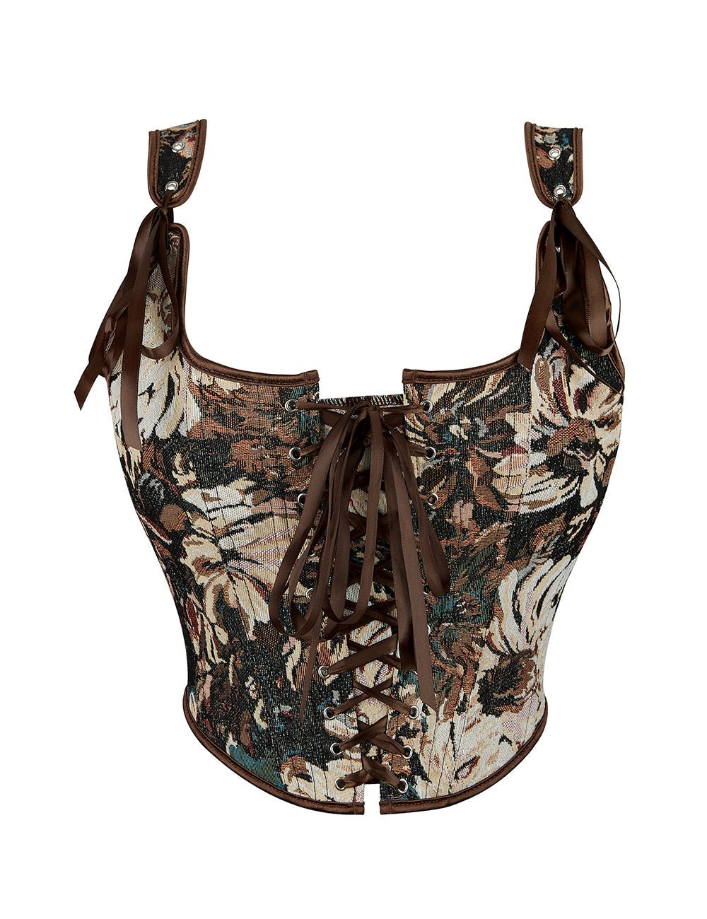 Chaleco corsé jacquard estampado – 13 varillas suaves, tirantes cruzados y de seda - TeaseFashion