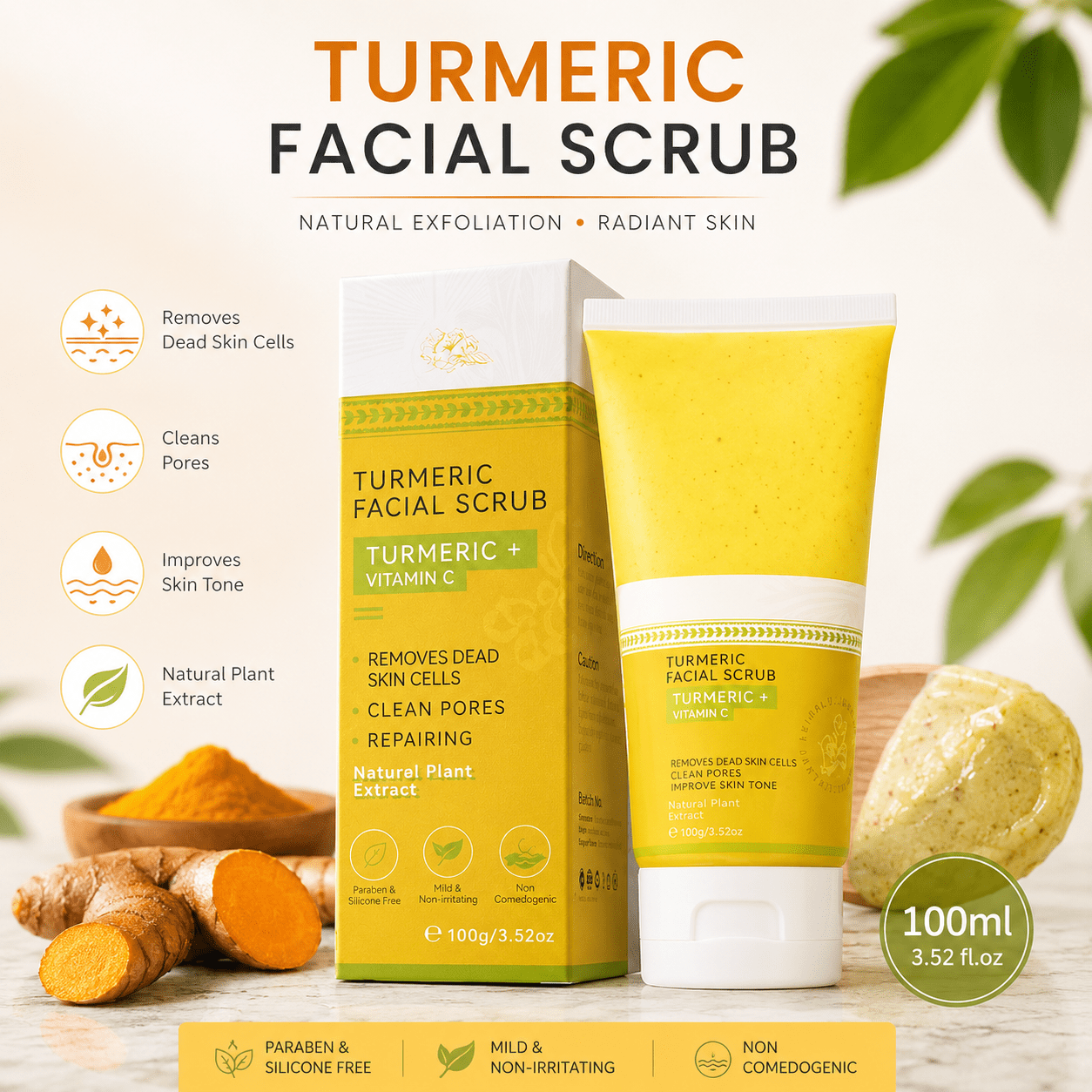 Radiance Facial Scrub TS Glow Ritual™ Turmeric + Vitamin C - TEASEFASHION