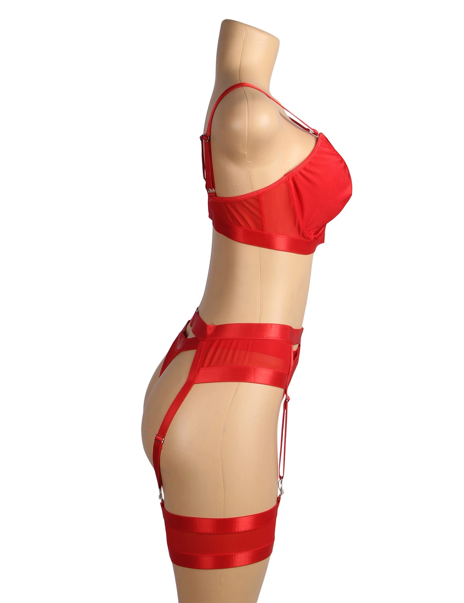 Red Bra & Garter Set – Underwire, Four Suspenders & Detachable Leg Rings - TeaseFashion