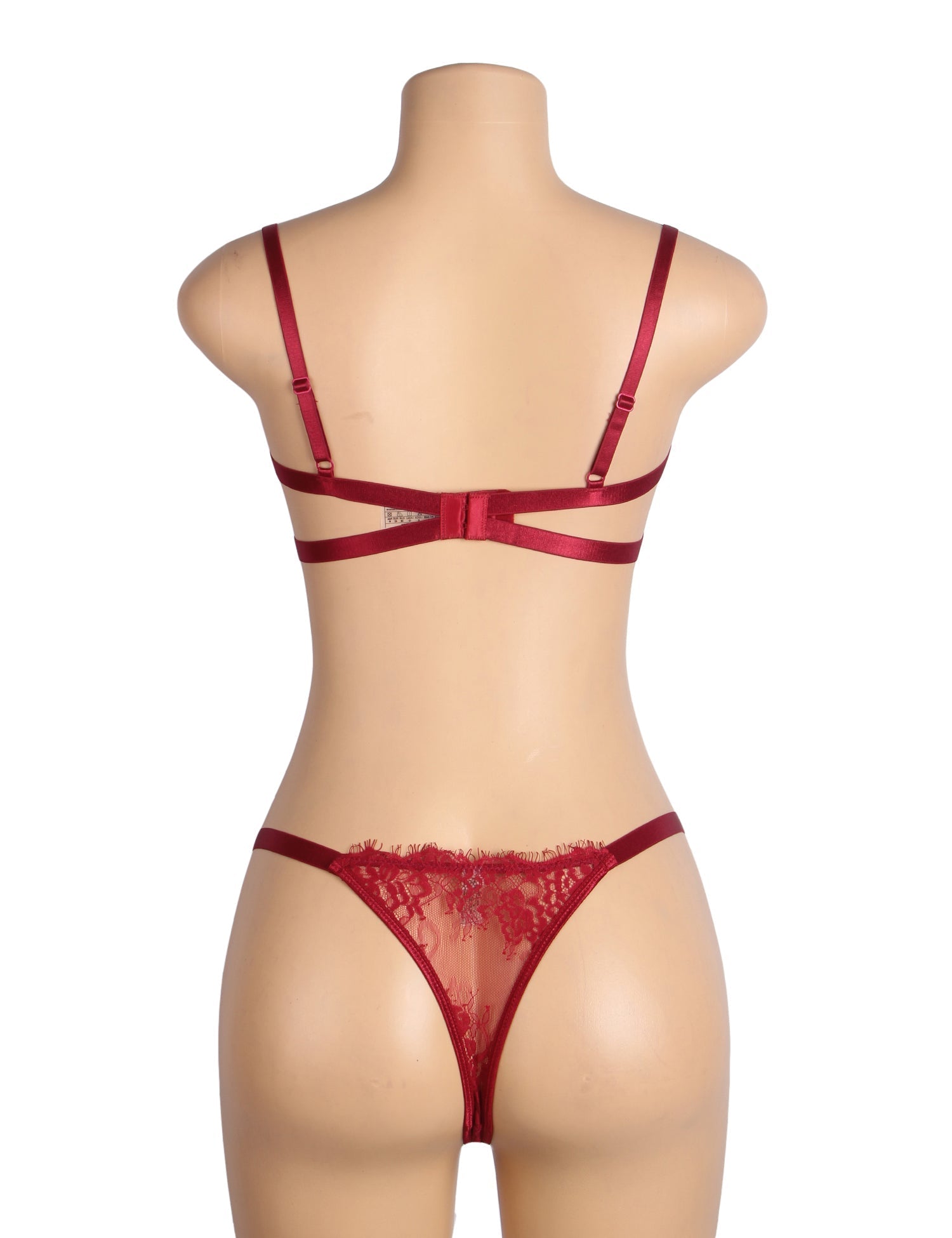 Red Eyelash Lace Bra Set with Underwire, Elastic Underbust Band & Adjustable Back Closure - TeaseFashion