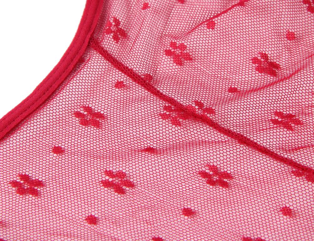 Red Faux Leather Halter Lingerie Set – Silver Zipper, Open Criss - Cross Back & Ruffled Lace Skirt - TeaseFashion