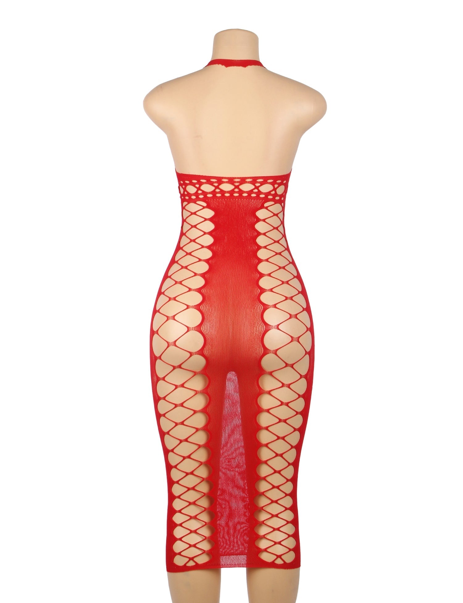 Red Halter - Neck Side - Mesh Bodysuit - TeaseFashion