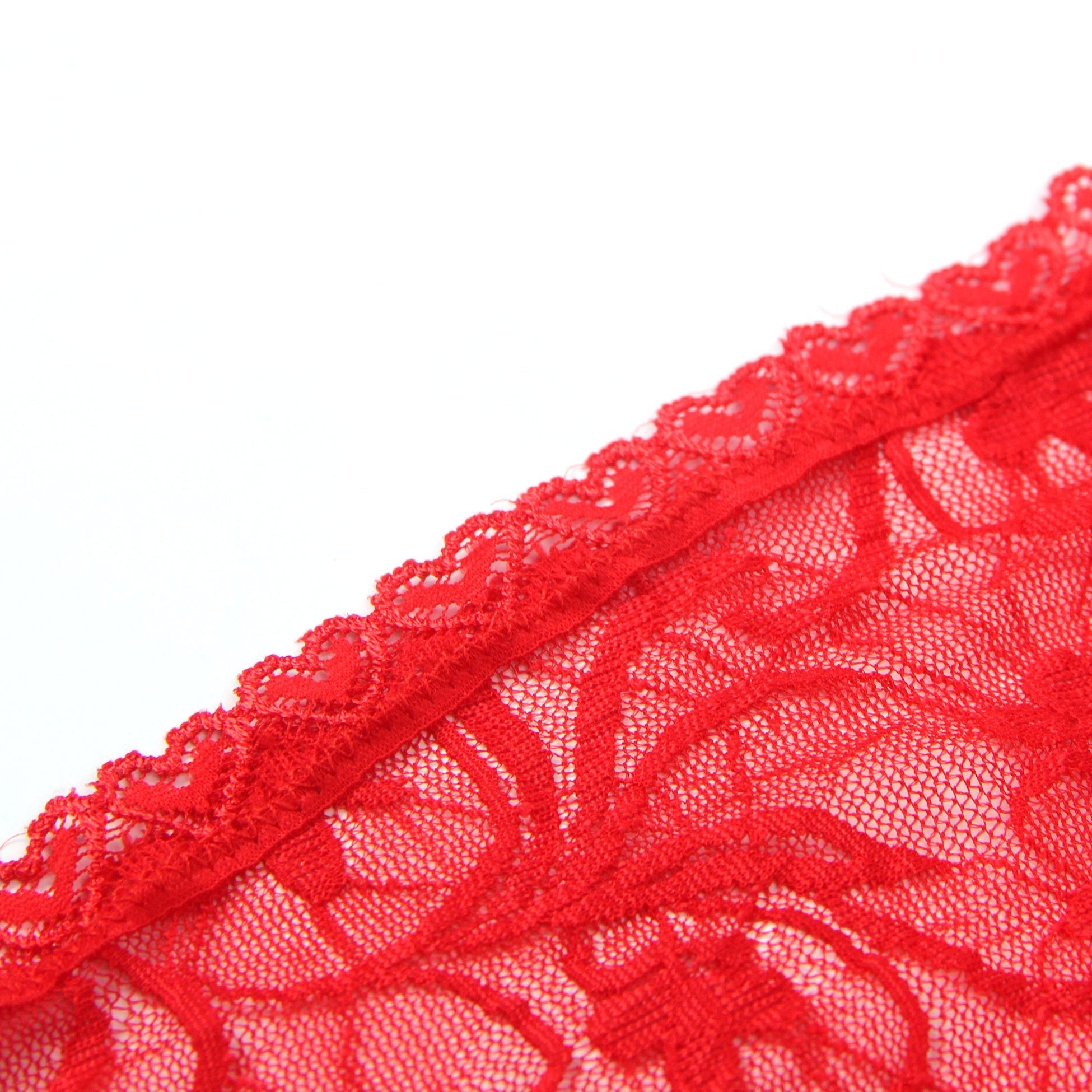 Red Lace Underwired Babydoll with Heart - Lace Side Slit & Adjustable Back Closure - TeaseFashion