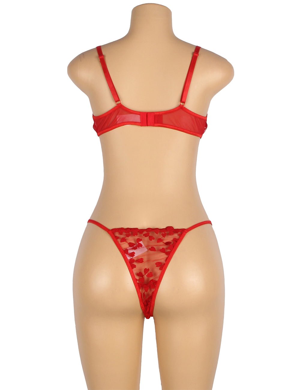 Red Mesh Floral Embroidery Bra Set – Decorative Bows & Underwire - TeaseFashion