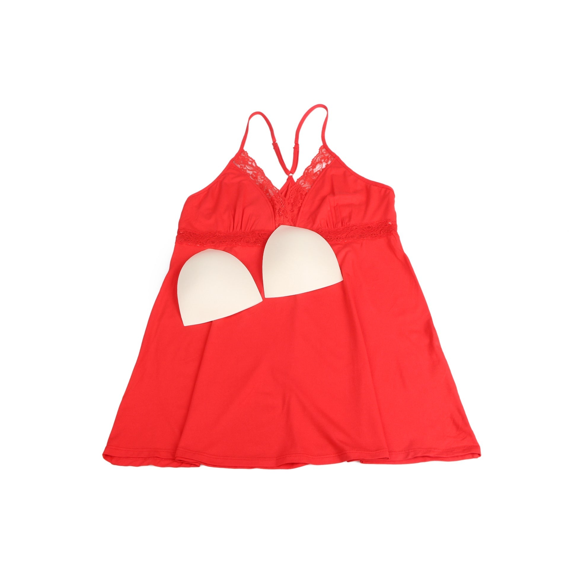 Red Modal Lace Deep V - Neck Nightdress – Spliced Lace Waistband & Flared Skirt - TeaseFashion