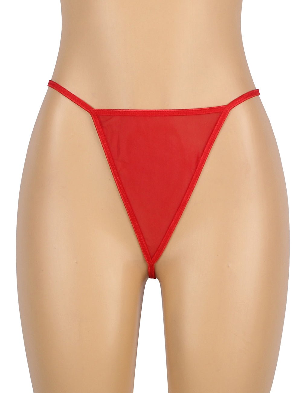 Red Sheer Mesh & Lace Babydoll with V - Panel Lace Insert, Bow Detail & Scalloped Hem - TeaseFashion