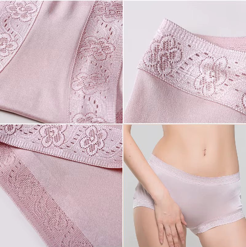 Skin Lace Panties Sexy Breathable Mid Waist Briefs Seamless Silk Underwear - TeaseFashion