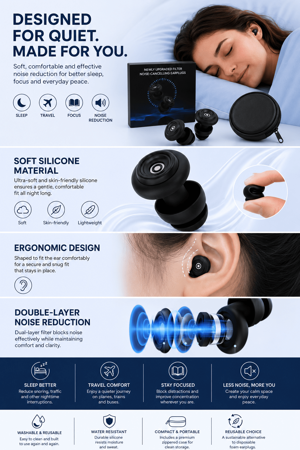 TS Quiet™ Sleep Earplugs – Reusable Soft Silicone Noise Reduction - TEASEFASHION