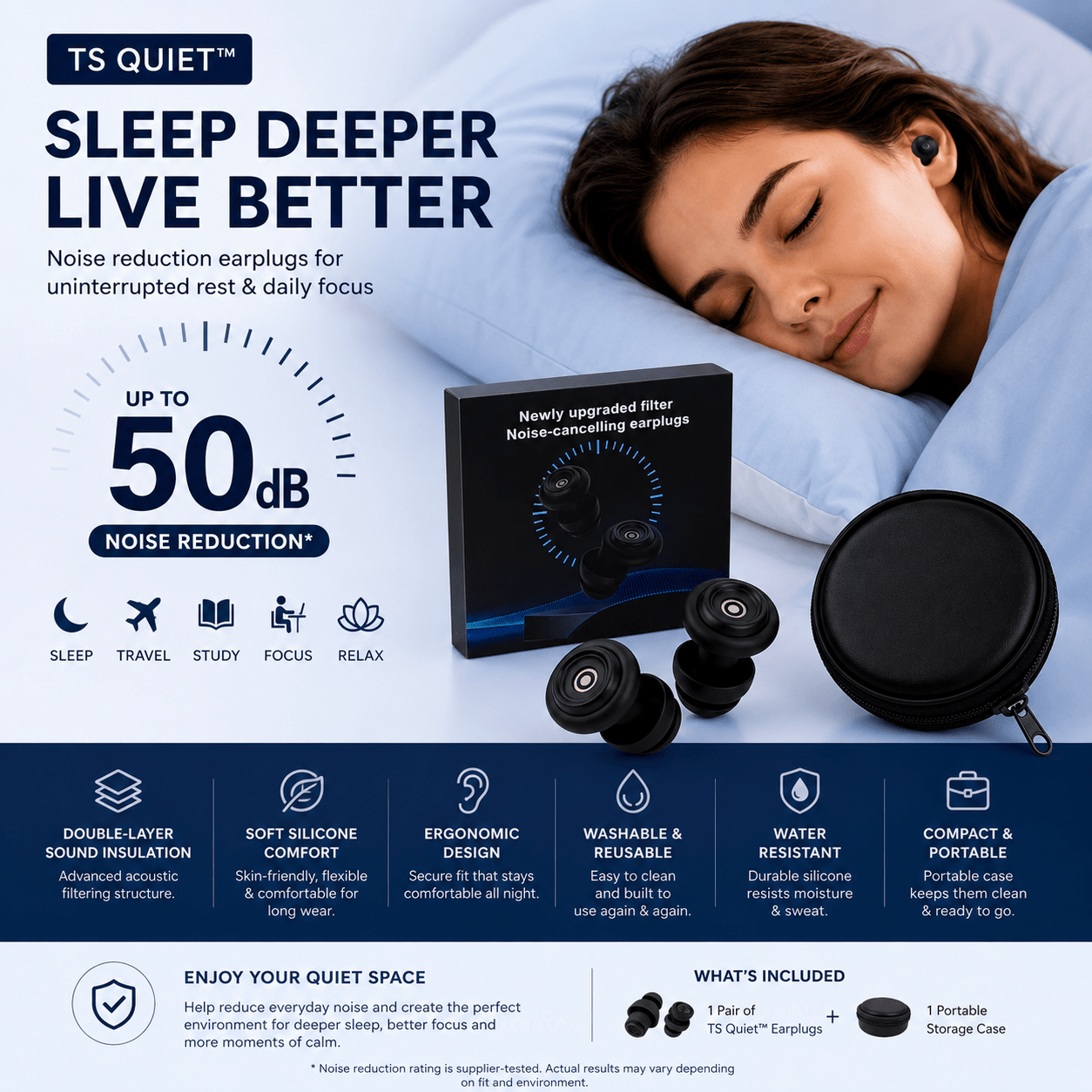 TS Quiet™ Sleep Earplugs – Reusable Soft Silicone Noise Reduction - TEASEFASHION