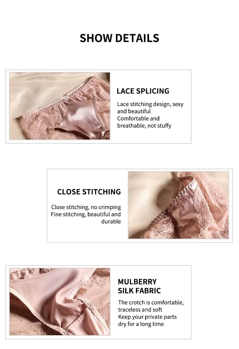 White French Elegant Lace Edge Floral Print Silk Brief for Soft Comfort and Feminine Everyday Luxury - TeaseFashion