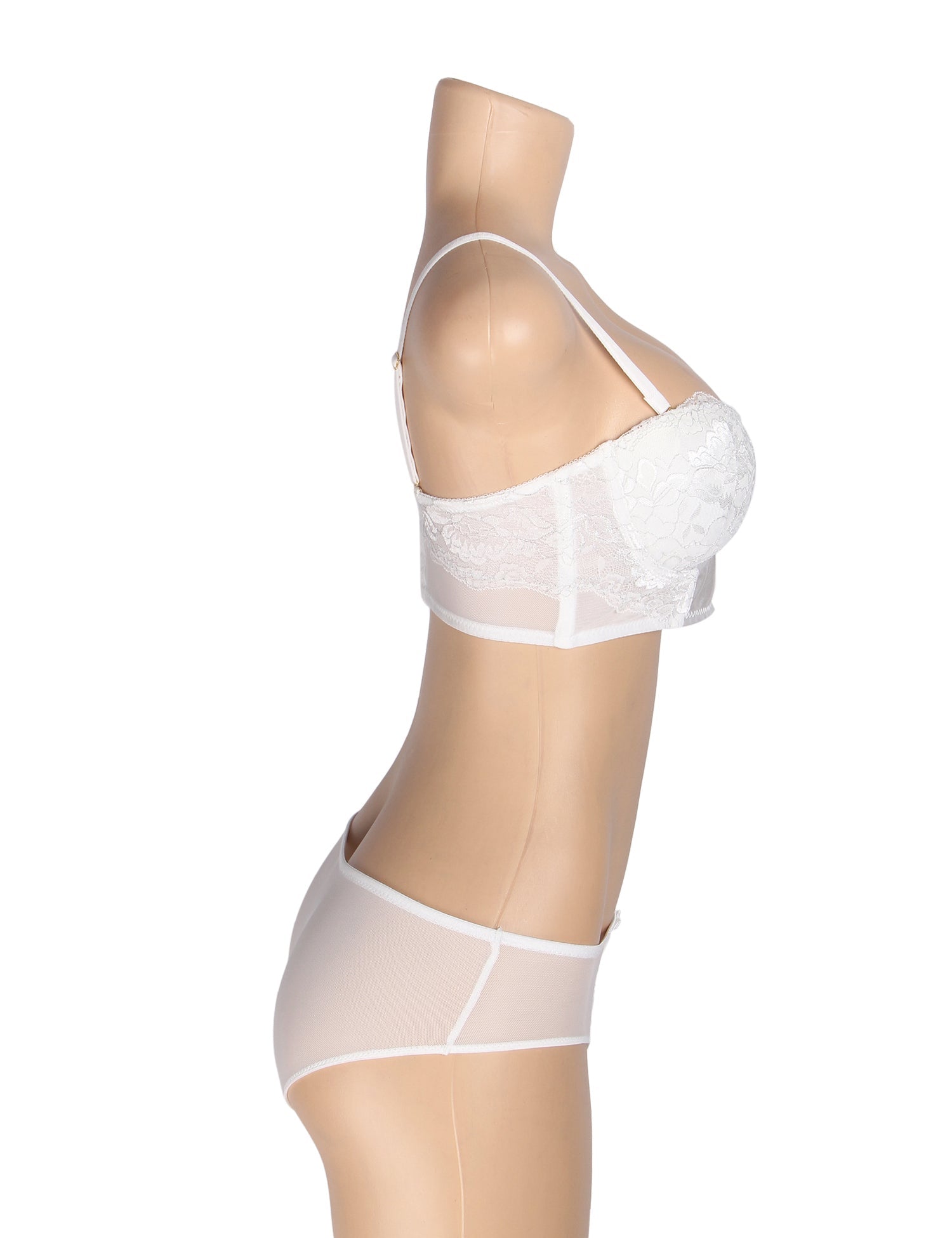 White Mesh & Silk Lace Bra Set – Underwire, 3D Lace & Bow Detail - TeaseFashion