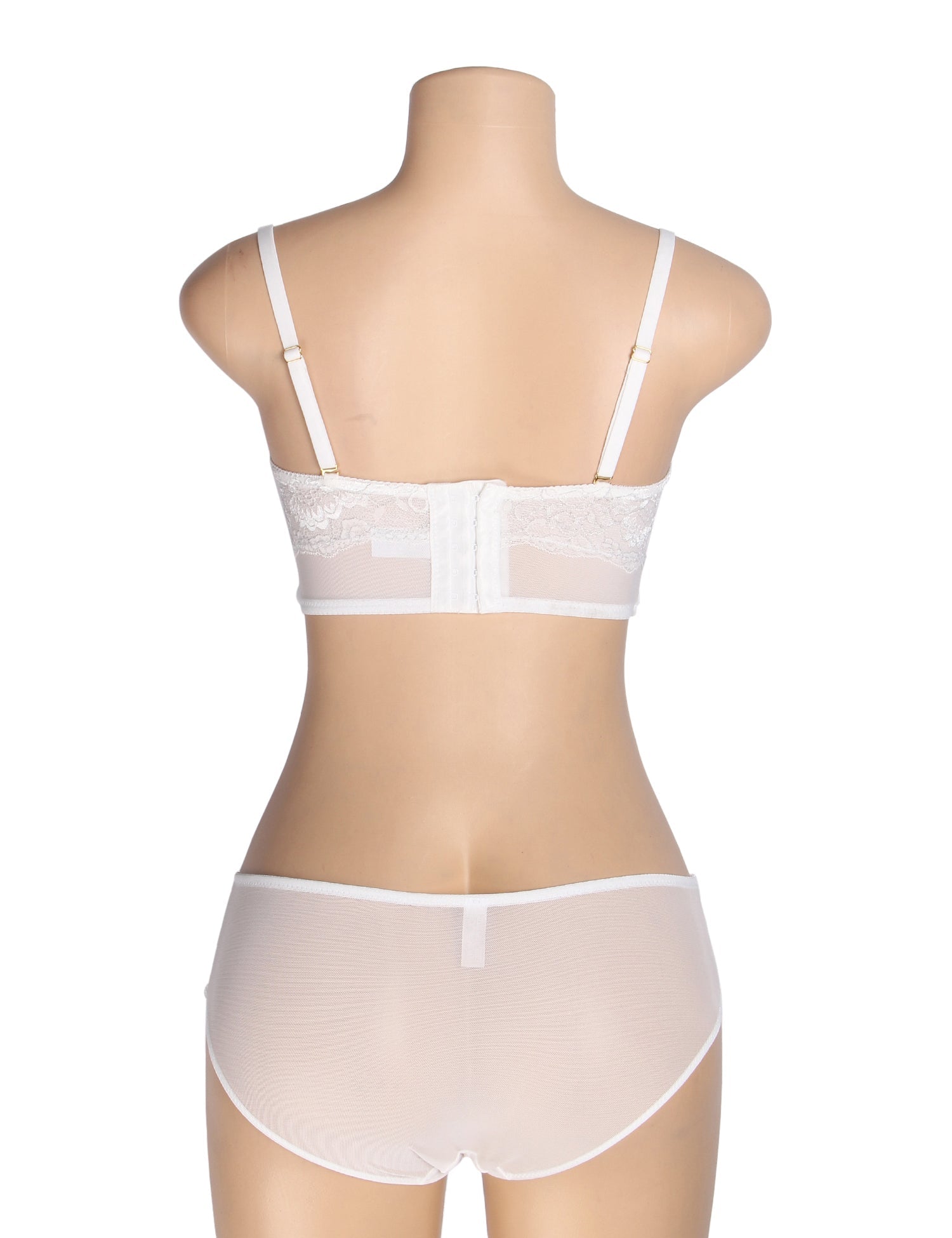 White Mesh & Silk Lace Bra Set – Underwire, 3D Lace & Bow Detail - TeaseFashion