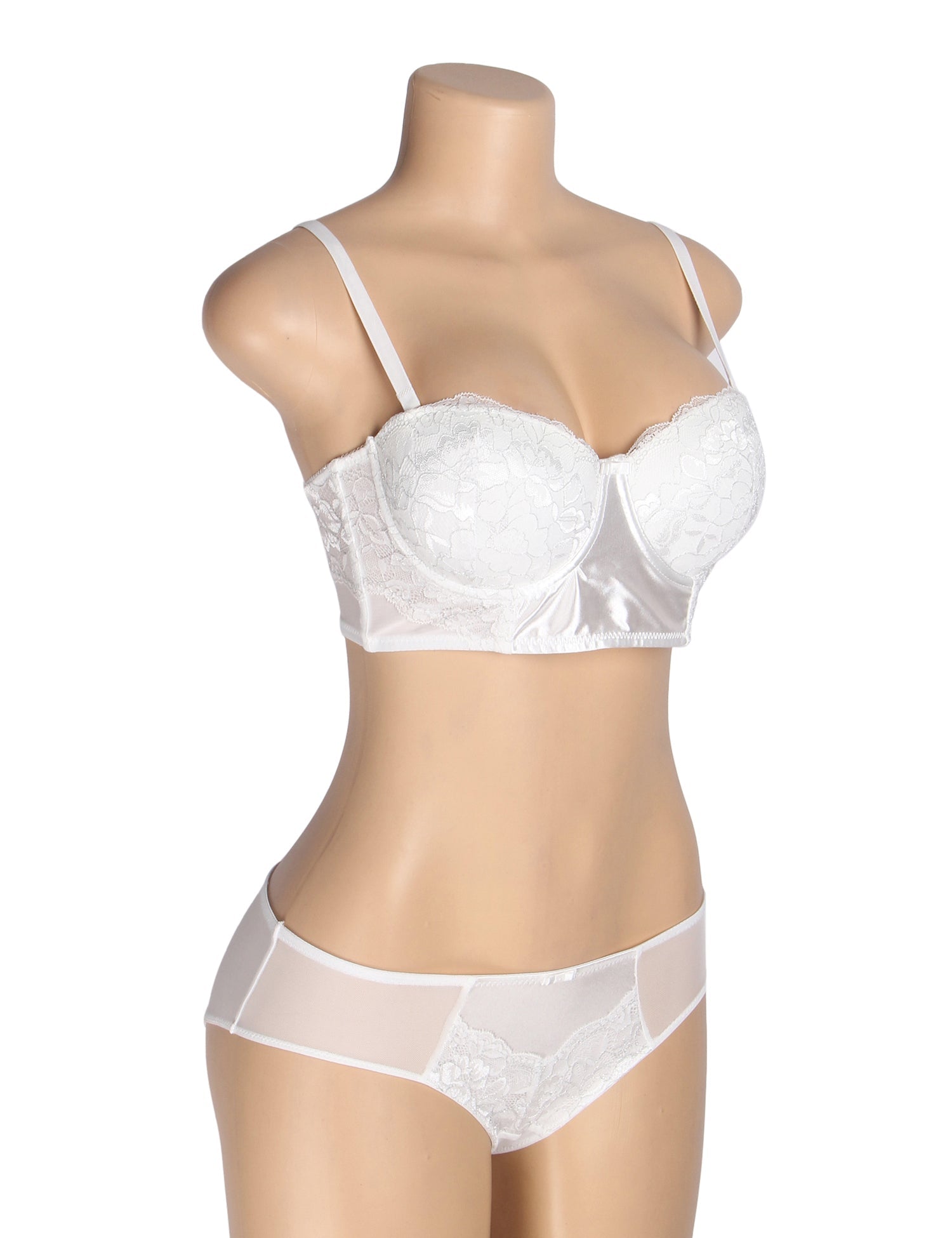 White Mesh & Silk Lace Bra Set – Underwire, 3D Lace & Bow Detail - TeaseFashion