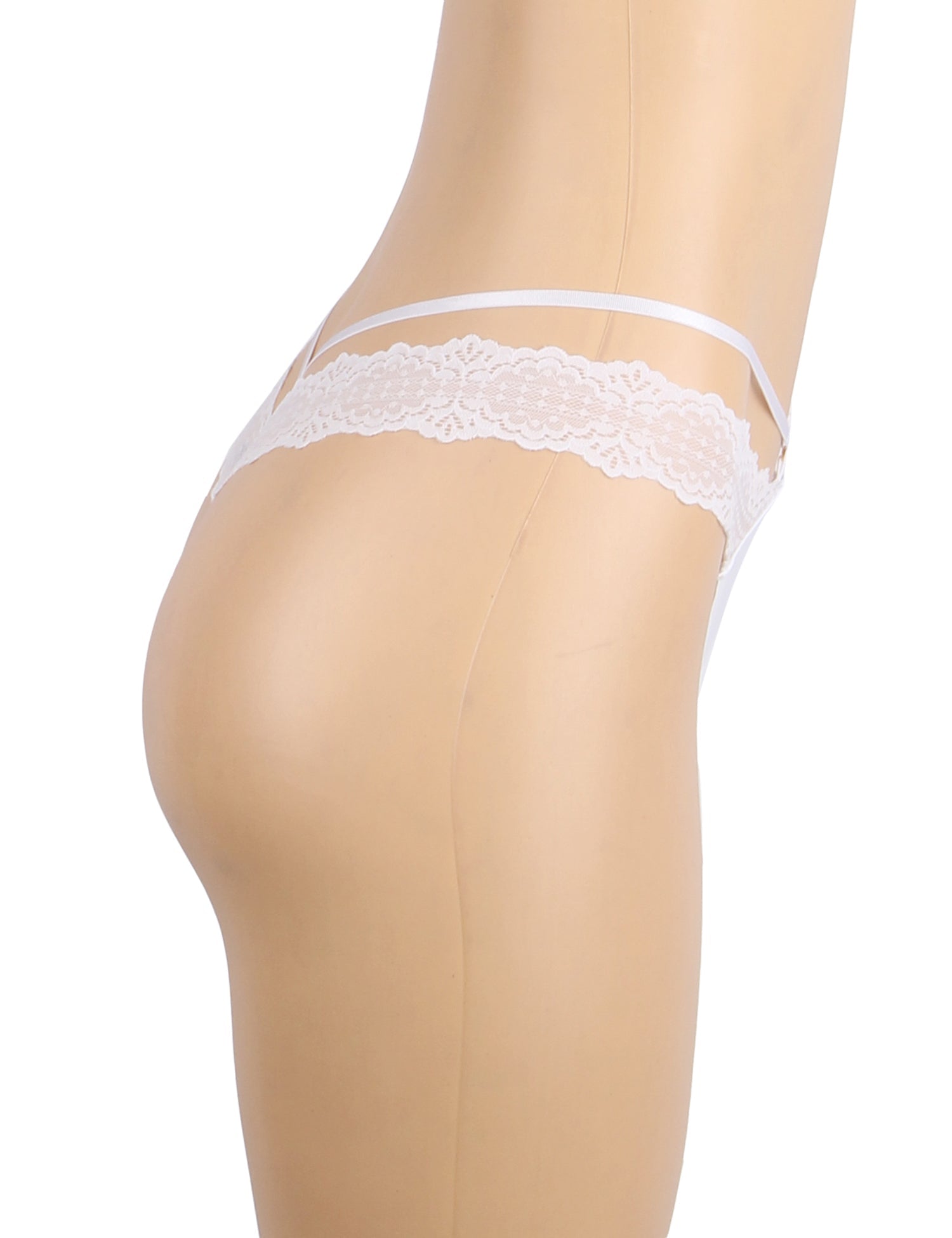 White Seamless Panty in Nylon Swim Fabric with Decorative Ring, Cotton Padding & Glued Hem - TeaseFashion