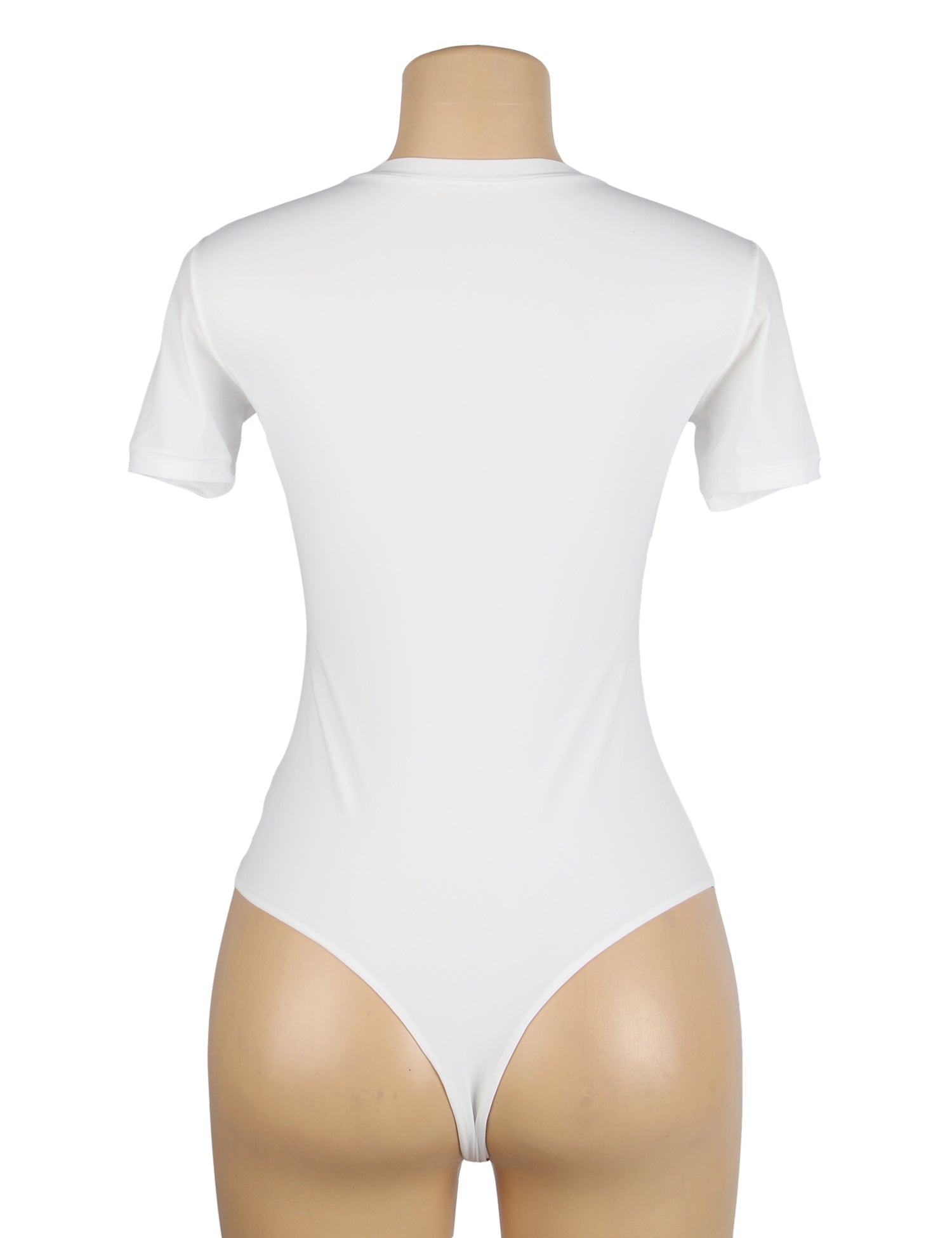 White Short Sleeve Bodysuit – Brushed Nylon, Round Neck & Adjustable Crotch - TeaseFashion