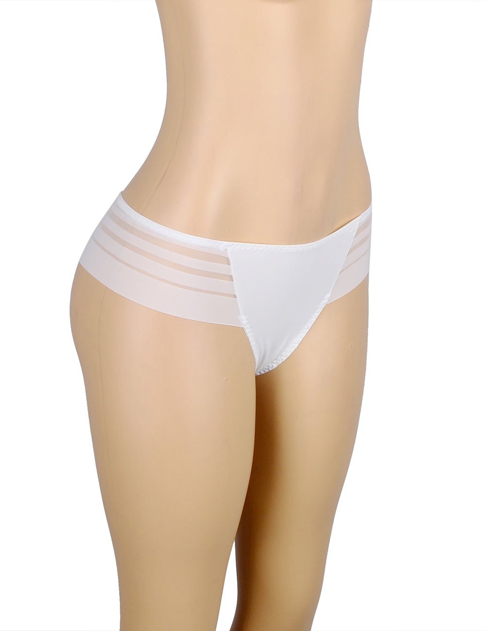 White Striped Mesh Panty – Swimwear Panel Front & Cotton Gusset - TeaseFashion