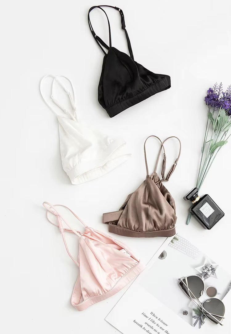White Triangle Wire - Free Breathable Silk Bra - TeaseFashion