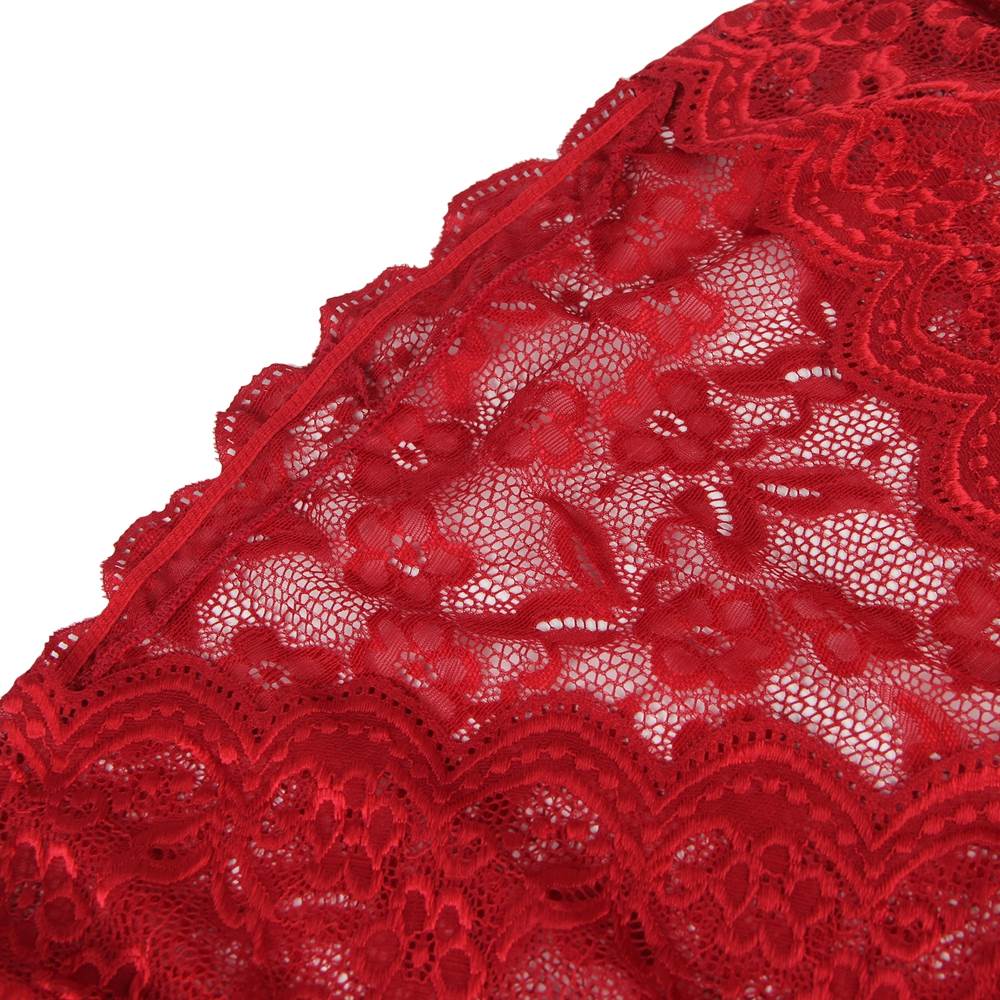 Wine Red Glossy Lace Bra & High - Waist Panty Set – Deep V - Neck Crop Top - TeaseFashion