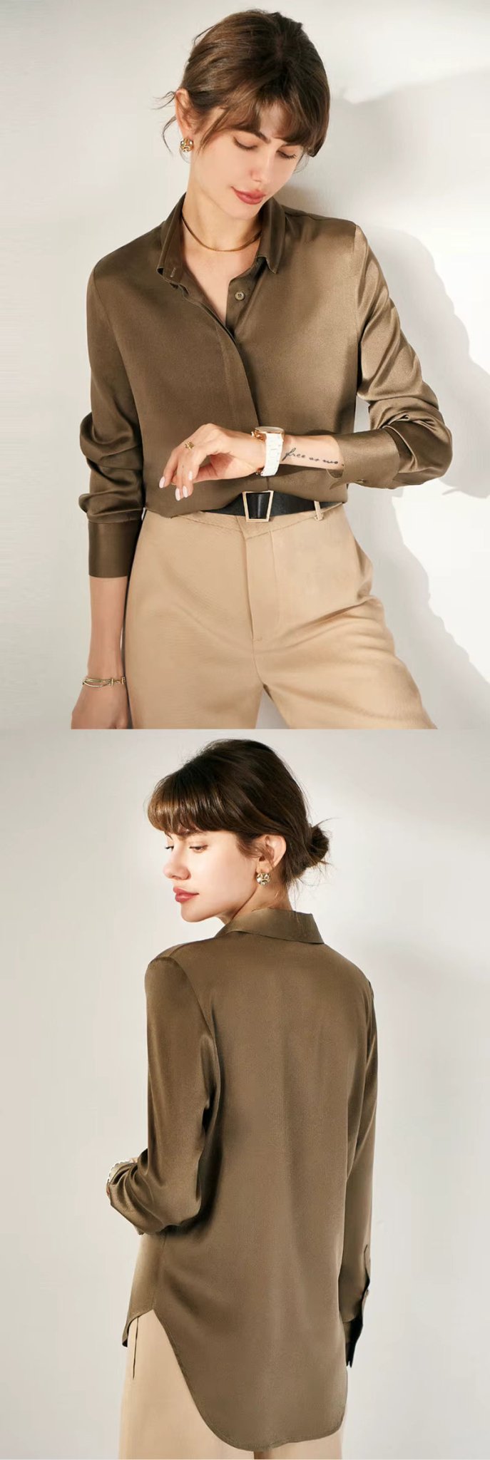 Wine Red Silk Lady Casual Shirt - TeaseFashion